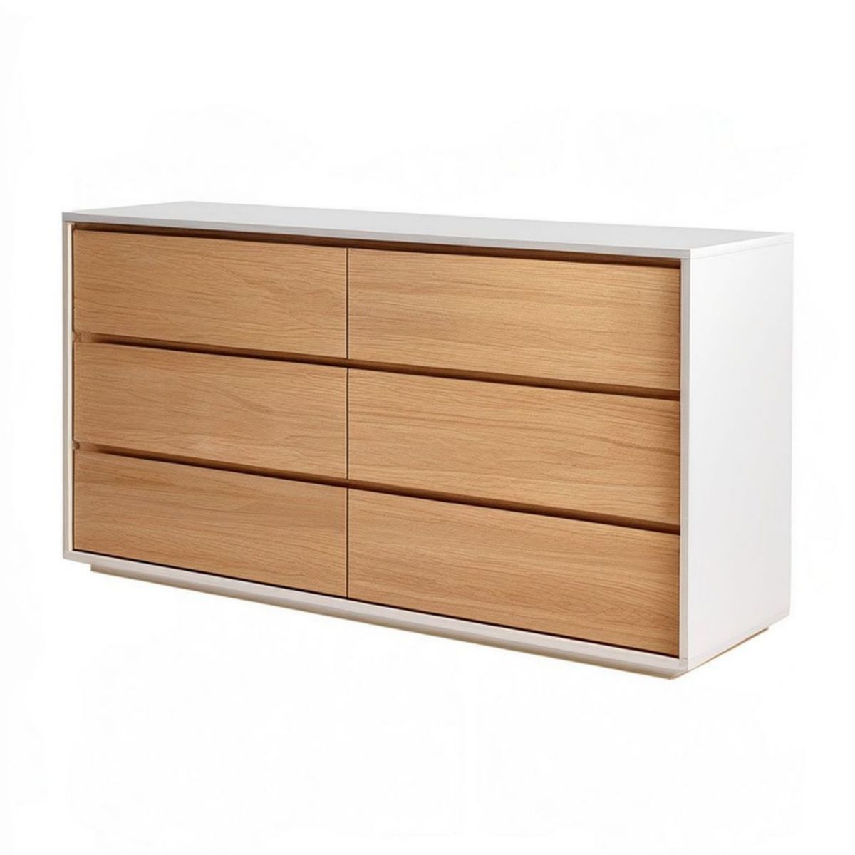 Kommode mit 6 Schubladen, 140 x 45 x 80 cm, Weiss/Eiche Natur