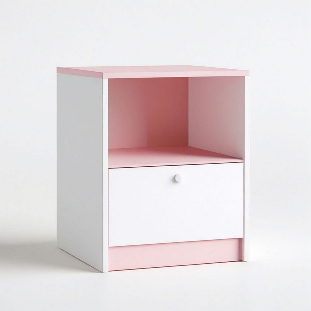 Nachttisch aus MDF mit Schublade und offenem Fach, Weiss/Rosa, 40 x 40 x 60 cm