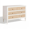 Kommode mit 3 Schubladen, 100 x 45 x 85 cm, Weiss/Naturbeige, MDF und Rattan