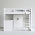 Hochbett 90 x 200 cm mit Schreibtisch, Kleiderschrank und Regal, Weiss, 205 x 105 x 180 cm