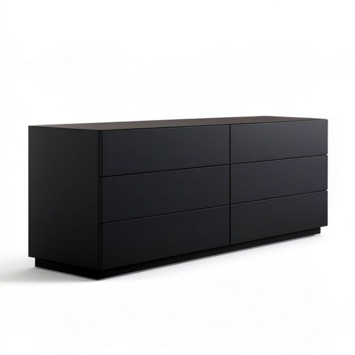 Schwarze Kommode mit 6 grifflosen Schubladen, 160 x 45 x 75 cm, MDF